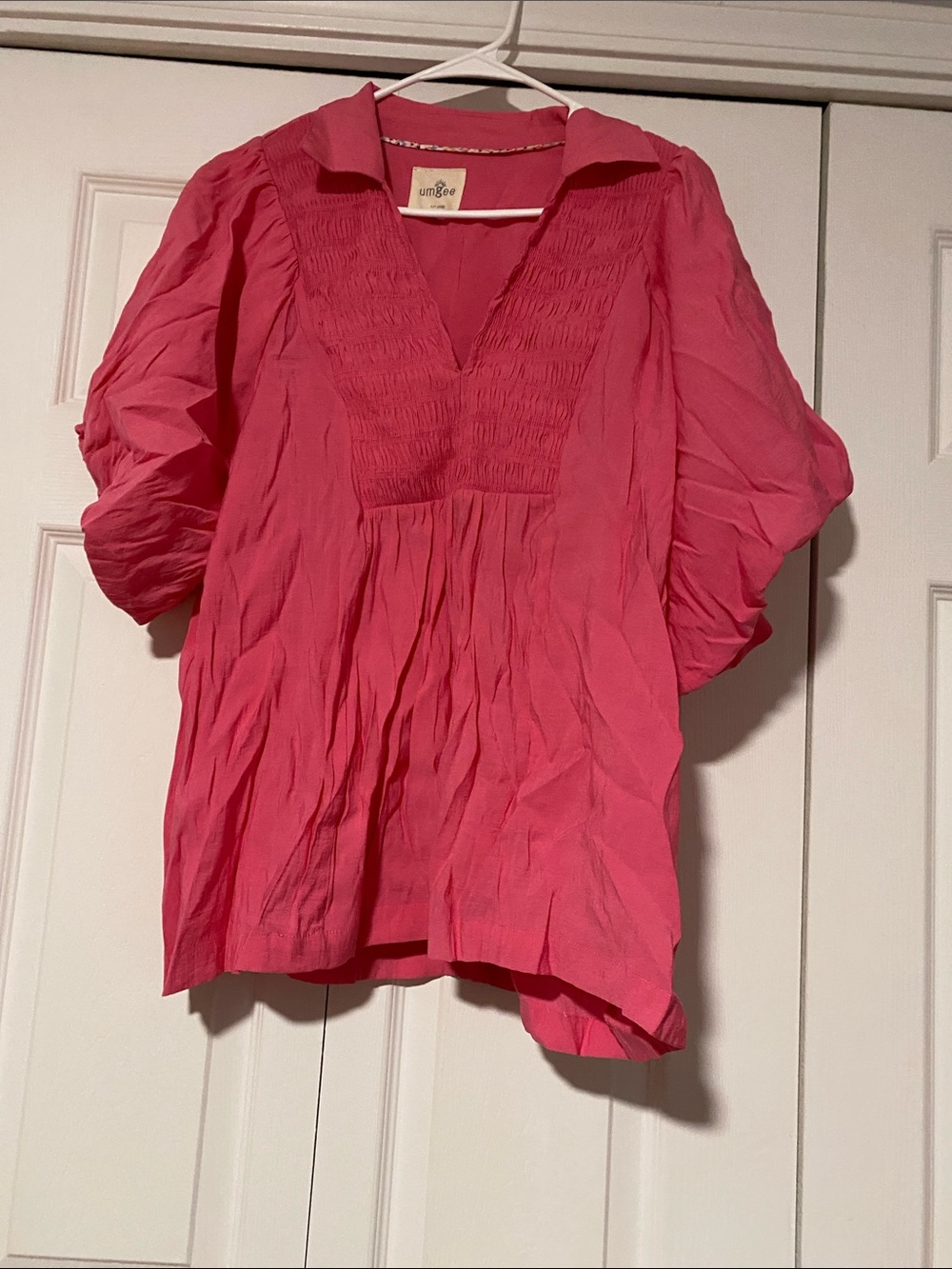 Umgee Hot Pink Smocked V-Neck Tunic Top